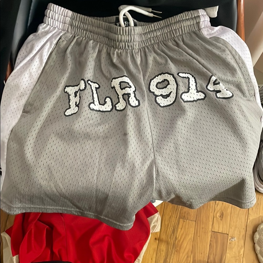 Gray Athletic Shorts with White Accents